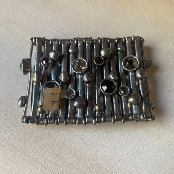 NWT Avant Garde Paris Silver tone Swarovski Crystal Brutalist Stretch Bracelet - Picture 5 of 10